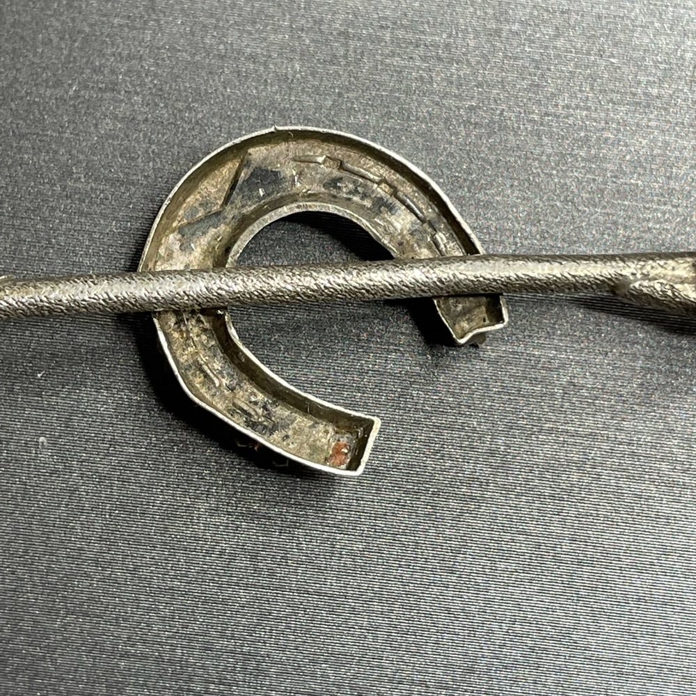 Silver Branch Lucky Horseshoe Antique Brooch White Rhinestones 800 Silver - Picture 8 of 12